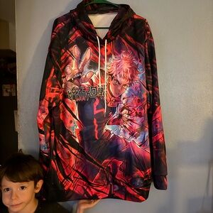 Anime Graphic Hoodie with Red and Black Design